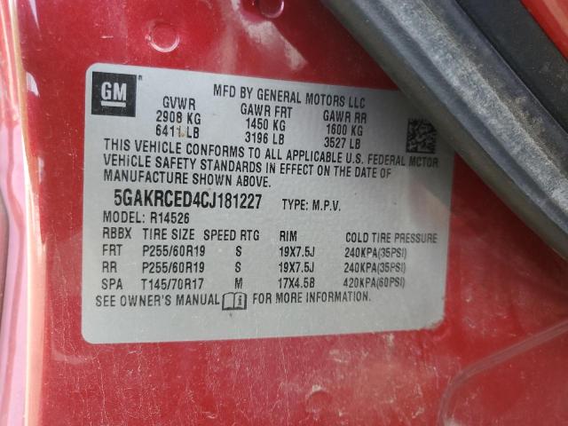 5GAKRCED4CJ181227 - 2012 BUICK ENCLAVE RED photo 13