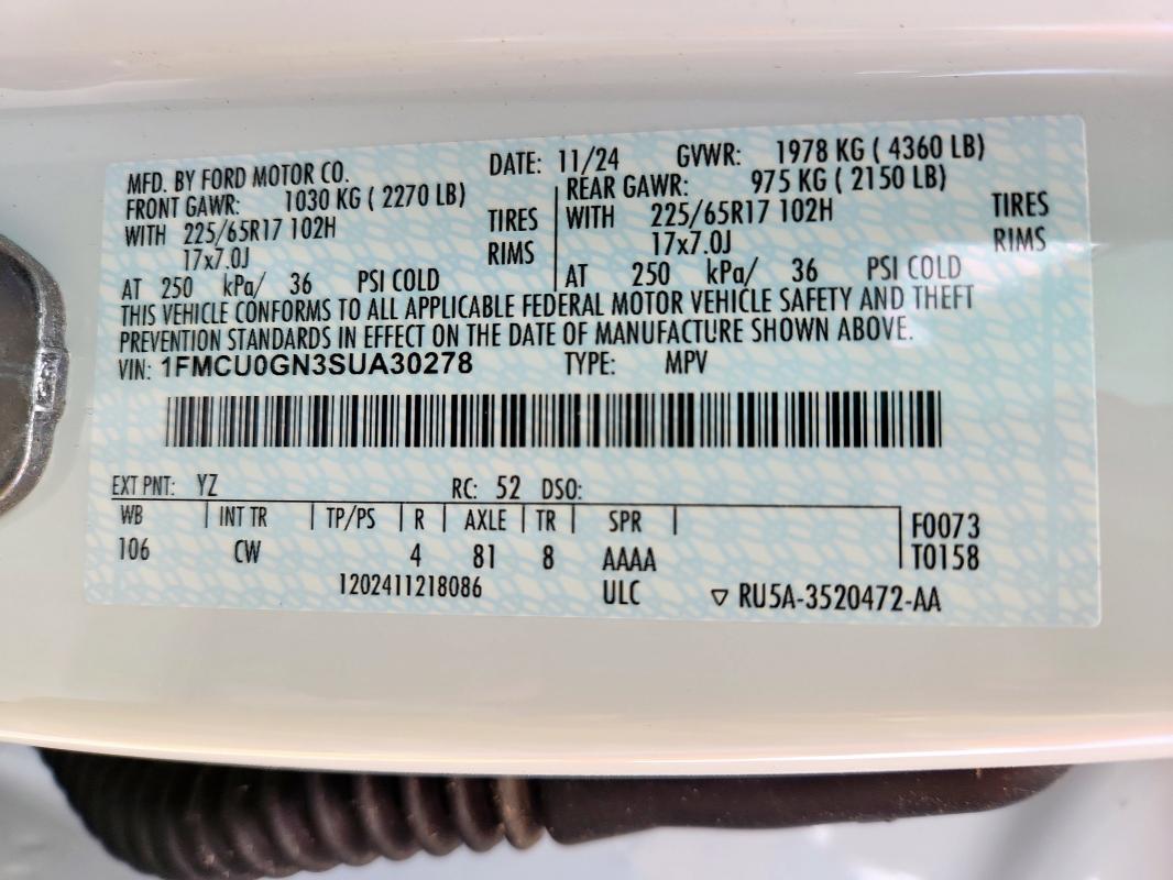 1FMCU0GN3SUA30278 - 2025 FORD ESCAPE ACTIVE WHITE photo 13