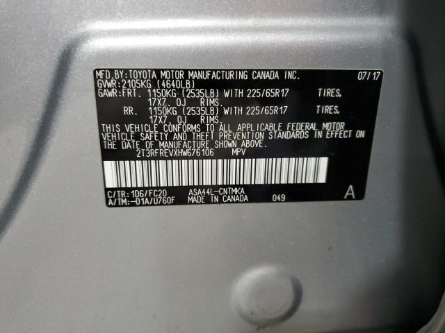 2T3RFREVXHW676106 - 2017 TOYOTA RAV4 XLE SILVER photo 13