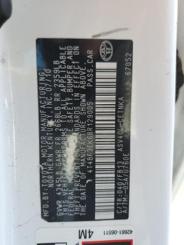 4T4BF3EK6BR129005 - 2011 TOYOTA CAMRY BASE WHITE photo 12