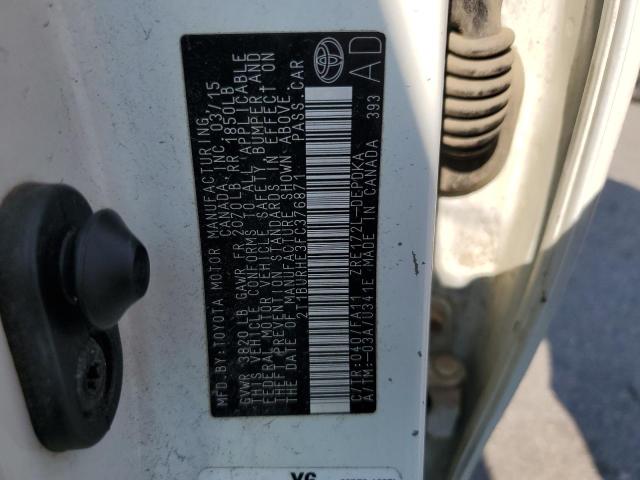 2T1BURHE3FC376871 - 2015 TOYOTA COROLLA L WHITE photo 12