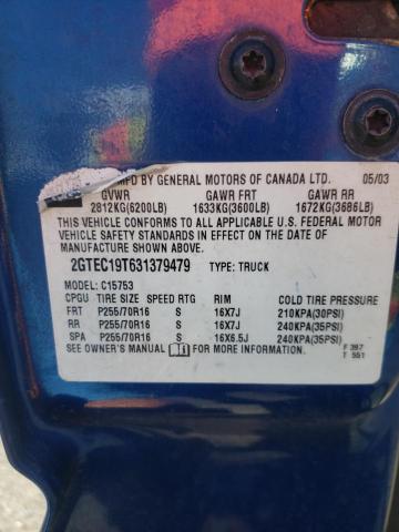 2GTEC19T631379479 - 2003 GMC NEW SIERRA C1500 BLUE photo 12