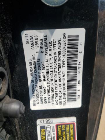 2HGFG3B00EH517467 - 2014 HONDA CIVIC EXL BLACK photo 12
