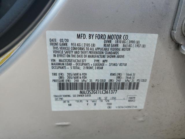 MAJ3S2GE1LC361377 - 2020 FORD ECOSPORT SE SILVER photo 14