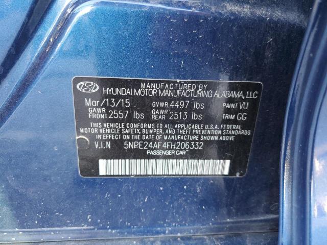 5NPE24AF4FH206332 - 2015 HYUNDAI SONATA SE BLUE photo 12