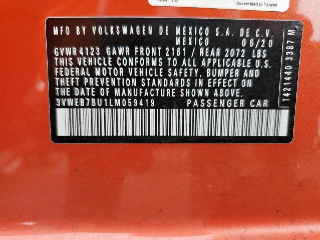 3VWEB7BU1LM059419 - 2020 VOLKSWAGEN JETTA SEL ნარინჯისფერი ფოტო 12