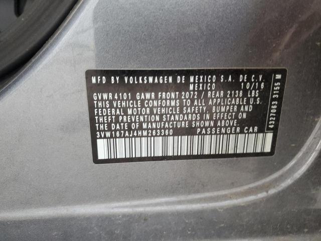 3VW167AJ4HM263360 - 2017 VOLKSWAGEN JETTA S ნაცრისფერი ფოტო 12