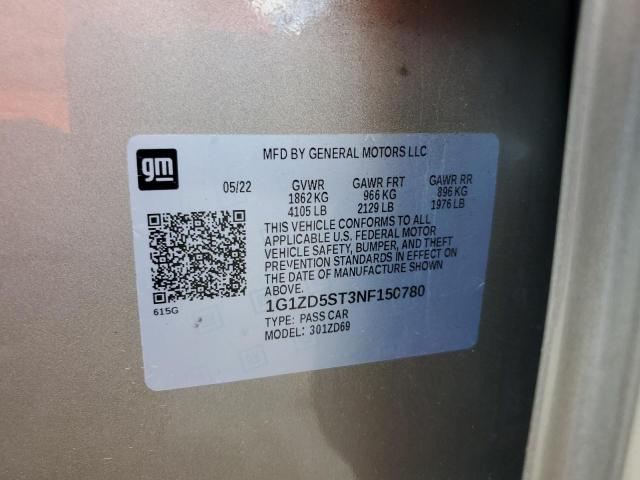 1G1ZD5ST3NF150780 - 2022 CHEVROLET MALIBU LT 米色 照片 12