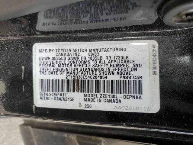 2T1BR38E54C204854 - 2004 TOYOTA COROLLA CE Қара фото 12