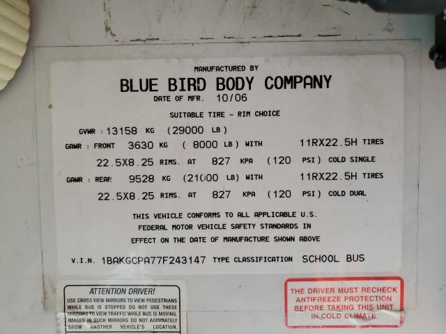 1BAKGCPA77F243147 - 2007 BLUE BIRD SCHOOL BUS YELLOW photo 10