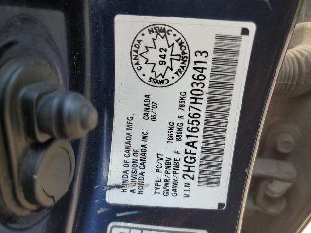 2HGFA16567H036413 - 2007 HONDA CIVIC LX ლურჯი ფოტო 13