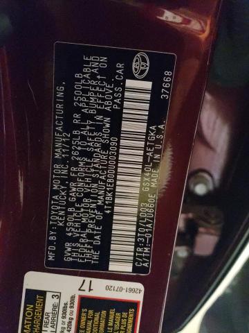 4T1BK1EB0DU003090 - 2013 TOYOTA AVALON BASE 勃艮第红 照片 12