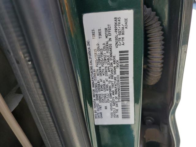 5TEGN92N82Z036101 - 2002 TOYOTA TACOMA DOUBLE CAB PRERUNNER GREEN photo 12