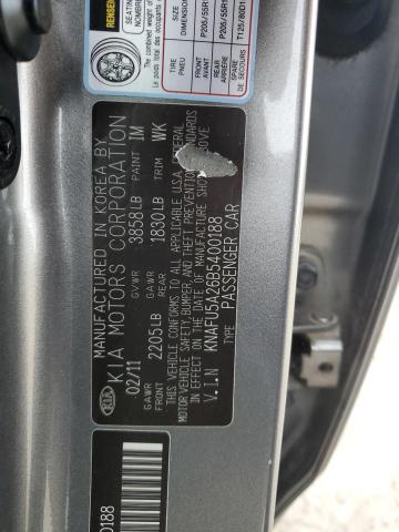 KNAFU5A26B5400188 - 2011 KIA FORTE EX GRAY photo 12