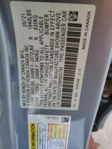 2HGFE2F59NH503783 - 2022 HONDA CIVIC SPORT 银色 照片 12