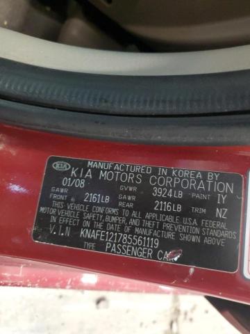 KNAFE121785561119 - 2008 KIA SPECTRA EX RED photo 12