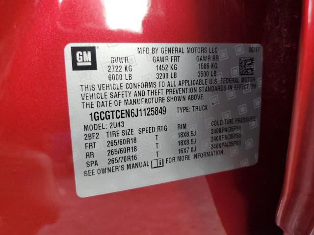 1GCGTCEN6J1125849 - 2018 CHEVROLET COLORADO LT RED photo 12