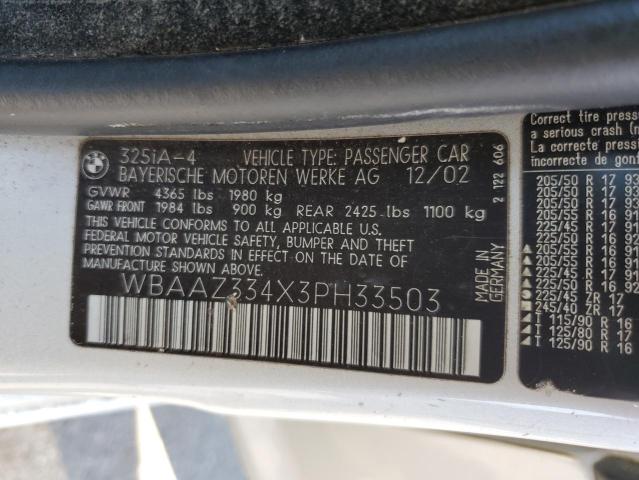 WBAAZ334X3PH33503 - 2003 BMW 3 SERIES I Gümüş foto 12