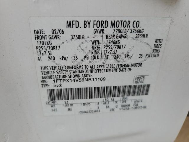 1FTPX14V56NB11189 - 2006 FORD F150 Ақ фото 12