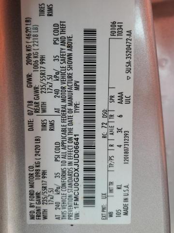 1FMCU0GDXJUD06641 - 2018 FORD ESCAPE SE SILVER photo 13