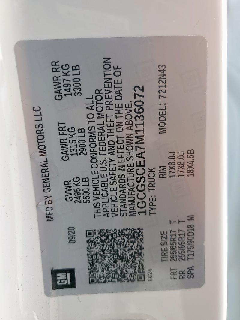 1GCGSCEA7M1136072 - 2021 CHEVROLET COLORADO LT WHITE photo 13