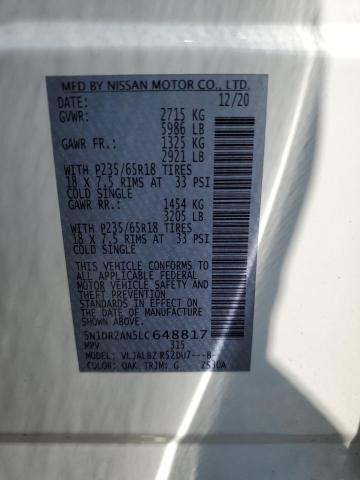 5N1DR2AN5LC648817 - 2020 NISSAN PATHFINDER S WHITE photo 14