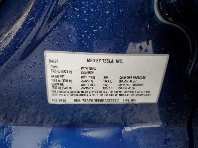 7SAYGDEE6RA285280 - 2024 TESLA MODEL Y BLUE photo 12