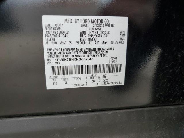 1FM5K7BHXHGC02547 - 2017 FORD EXPLORER BLACK photo 12