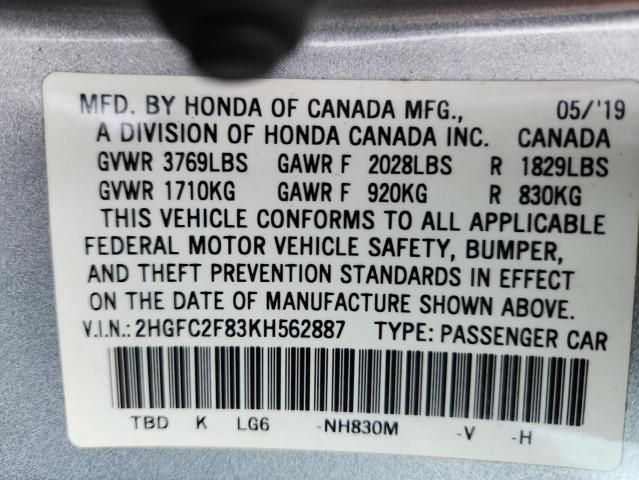 2HGFC2F83KH562887 - 2019 HONDA CIVIC SPORT Silber Foto 13