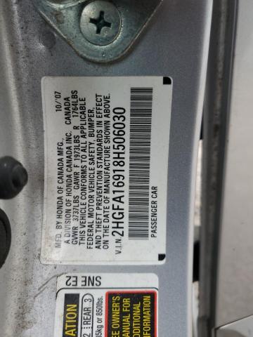 2HGFA16918H506030 - 2008 HONDA CIVIC EXL ვერცხლისფერი ფოტო 12