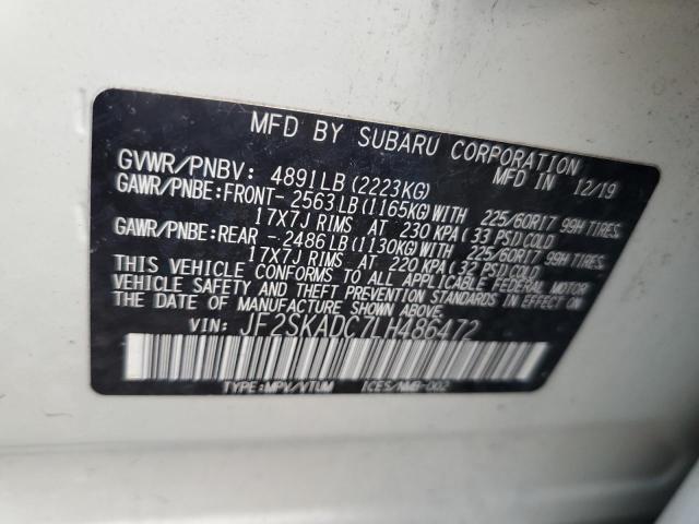 JF2SKADC7LH486472 - 2020 SUBARU FORESTER WHITE photo 13
