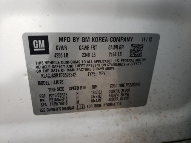 KL4CJBSB1EB595242 - 2014 BUICK ENCORE CONVENIENCE Սպիտակ լուսանկար 10