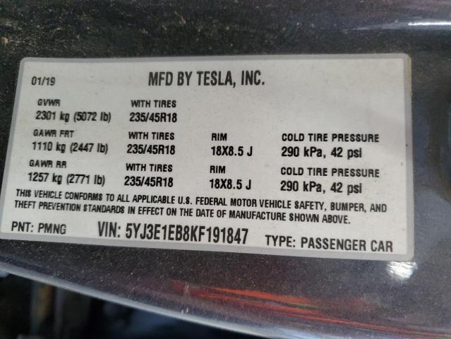 5YJ3E1EB8KF191847 - 2019 TESLA MODEL 3 Graphit Foto 13