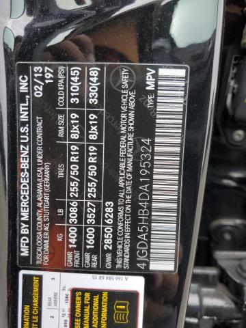 4JGDA5HB4DA195324 - 2013 MERCEDES-BENZ ML 350 4MATIC BLACK photo 13