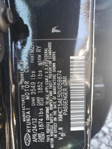 KMHCT5AE5DU059874 - 2013 HYUNDAI ACCENT GLS შავი ფოტო 12