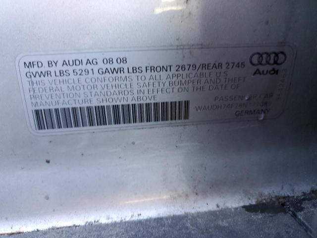 WAUDH74F78N177089 - 2008 AUDI A6 3.2 QUATTRO SILVER photo 10