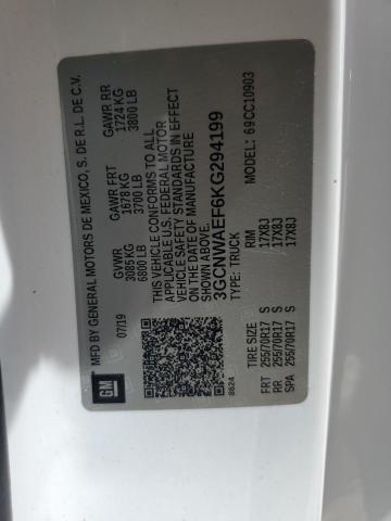 3GCNWAEF6KG294199 - 2019 CHEVROLET SILVERADO C1500 白色 照片 12