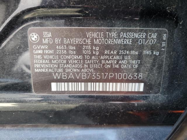 WBAVB73517P100638 - 2007 BMW 3 SERIES I BLACK photo 12
