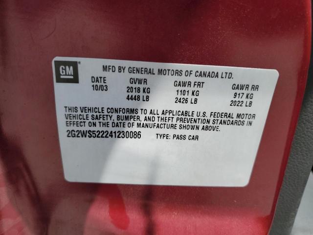 2G2WS522241230086 - 2004 PONTIAC GRAND PRIX GT2 ბურგუნდია ფოტო 12