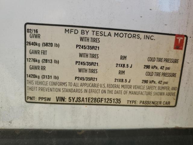 5YJSA1E28GF125135 - 2016 TESLA MODEL S Blanco foto 12