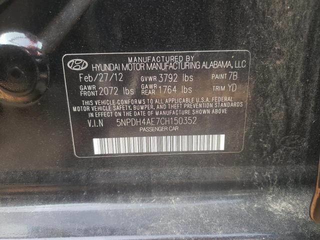 5NPDH4AE7CH150352 - 2012 HYUNDAI ELANTRA GLS BLACK photo 12