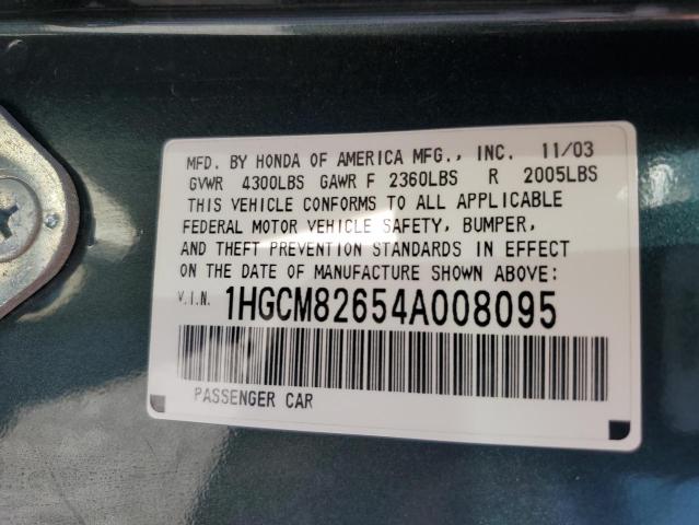 1HGCM82654A008095 - 2004 HONDA ACCORD EX GRAY photo 12