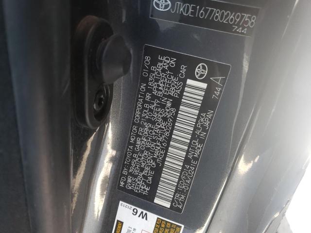 JTKDE167780269758 - 2008 TOYOTA SCION TC BLACK photo 10