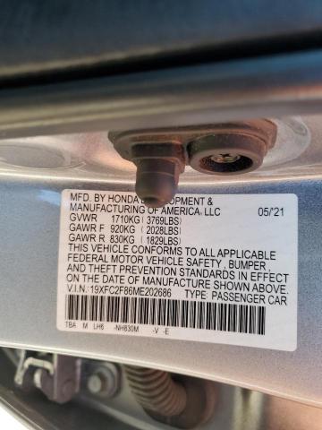 19XFC2F86ME202686 - 2021 HONDA CIVIC SPORT 银色 照片 12