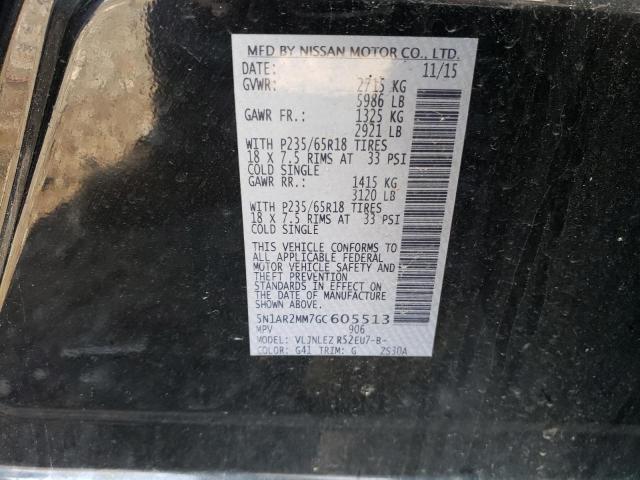 5N1AR2MM7GC605513 - 2016 NISSAN PATHFINDER S BLACK photo 13