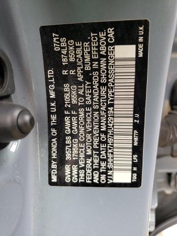 SHHFK7H97HU429194 - 2017 HONDA CIVIC SPORT TOURING BLUE photo 12