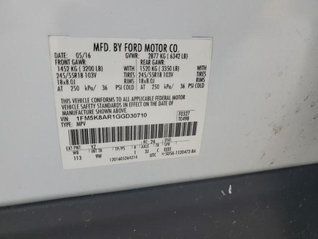 1FM5K8AR1GGD30710 - 2016 FORD EXPLORER POLICE INTERCEPTOR Blanco foto 13