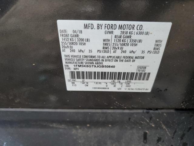 1FM5K8GT9JGB50840 - 2018 FORD EXPLORER SPORT GRAY photo 14