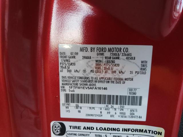 1FTFW1EV5AFA16146 - 2010 FORD F150 SUPERCREW RED photo 12