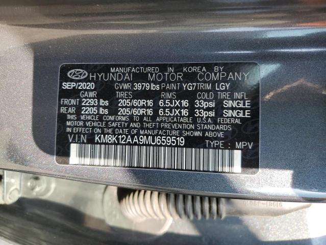 KM8K12AA9MU659519 - 2021 HYUNDAI KONA SE GRAY photo 13